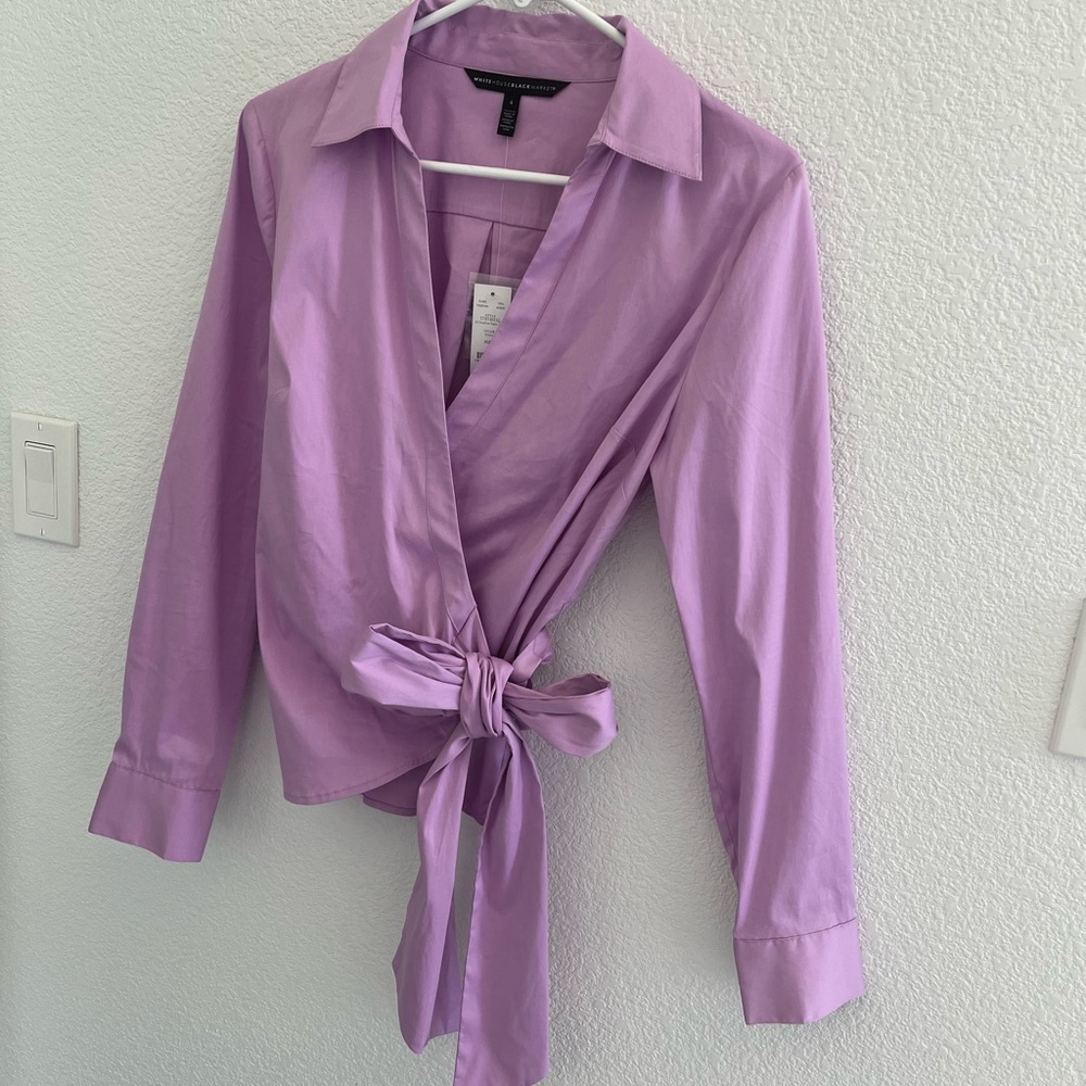 White House Black Market Purple Long Sleeve Wrap Blouse